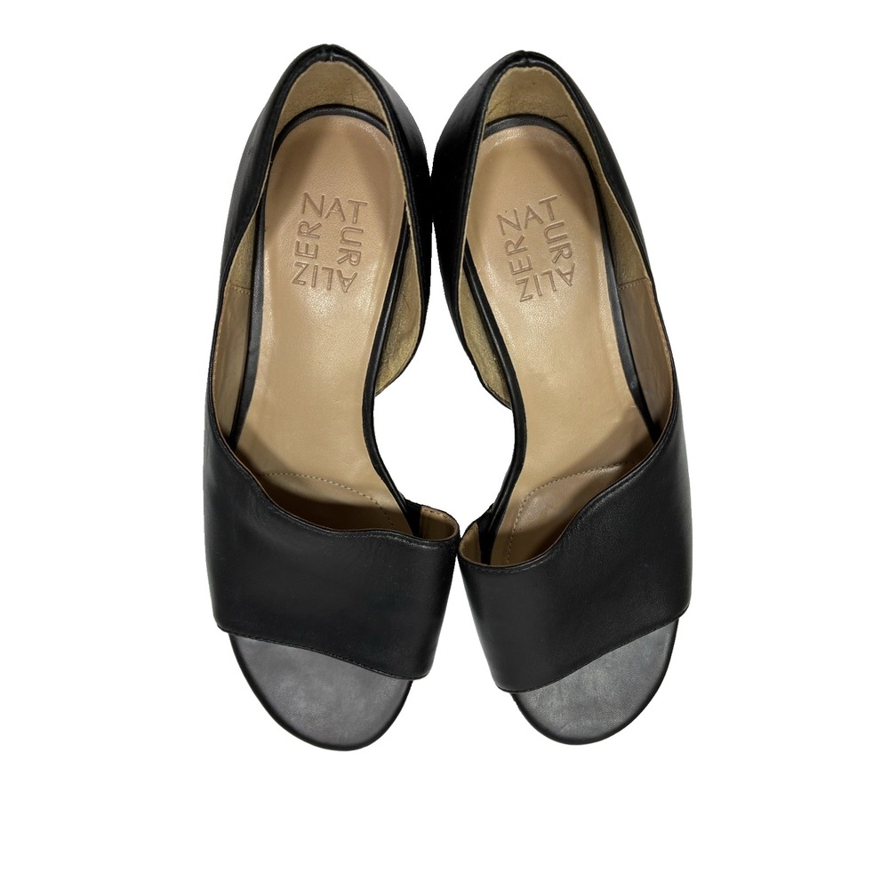 Naturalizer Lucie Black Leather D'Orsay Open Toe Flat Sandals Womens 8M Casual